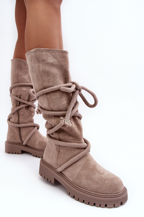 Dámské Zamšové Kozačky S Tkanicí Béžový Tanive