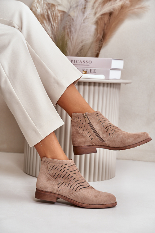 Dámské boty na plochém podpatku perforované béžové S.Barski HY42-076