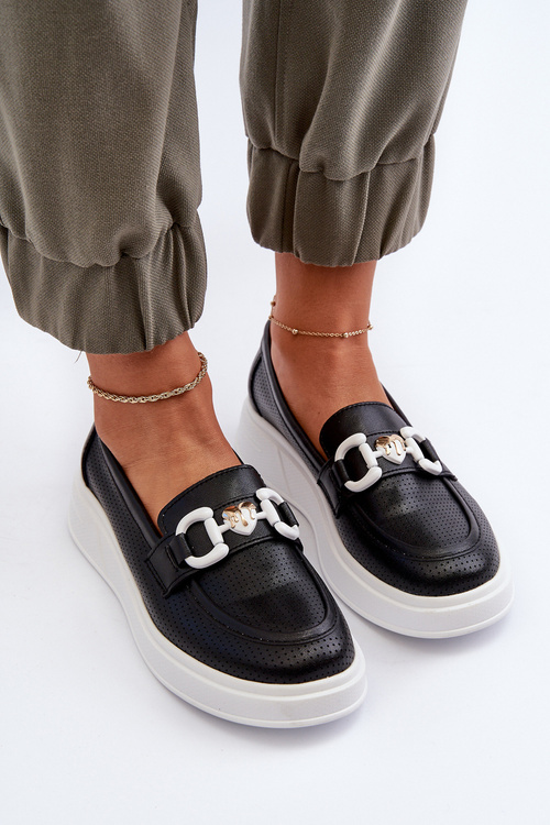 Dámské kožené mokasíny na platformě černé S.Barski LR720