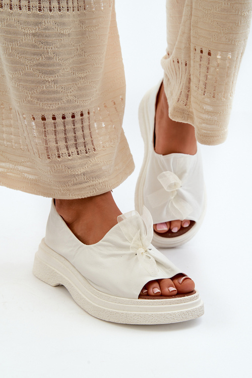 Bílé Dámské Kožené Sandály S Mašlí Zazoo 2939