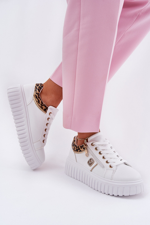 Dámské Sportovní Boty Na Platformě Z Eko Kůže Panther Bílé Velionna