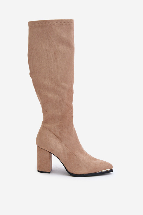 Ekokožené Kozačky Na Klínovém Podpatku Béžové Batirae