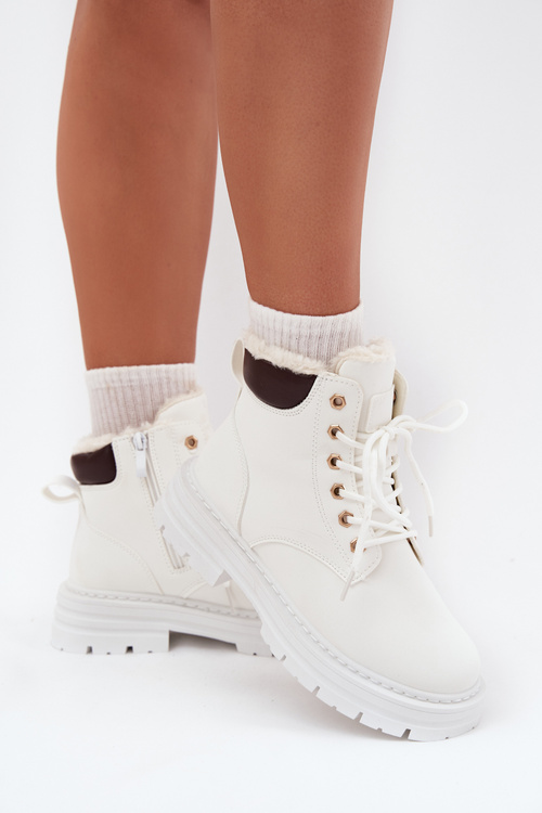 Dámské Zateplené Kozačky Na Zip Bílé Tharika