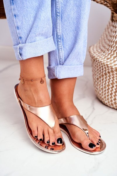 Lu Boo Metallic Flip -flops Pink Gold Faces II Specif.