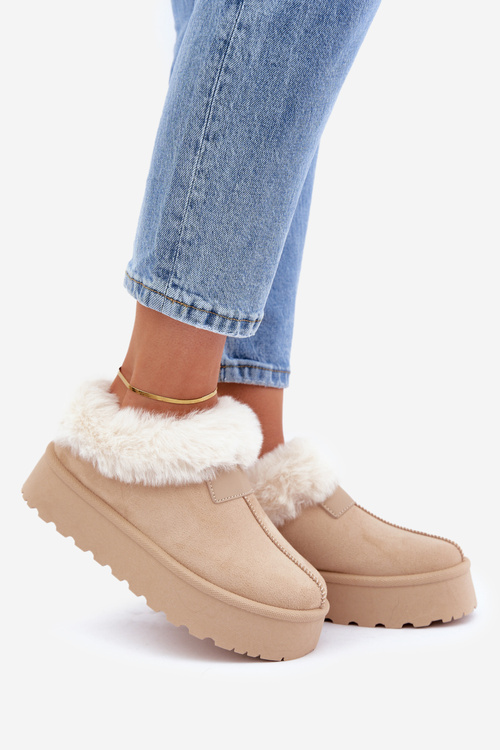 Sněhule S Nízkým Svrškem S Kožíškem Na Platformě Eko Semišové Světle Béžové Neathoria