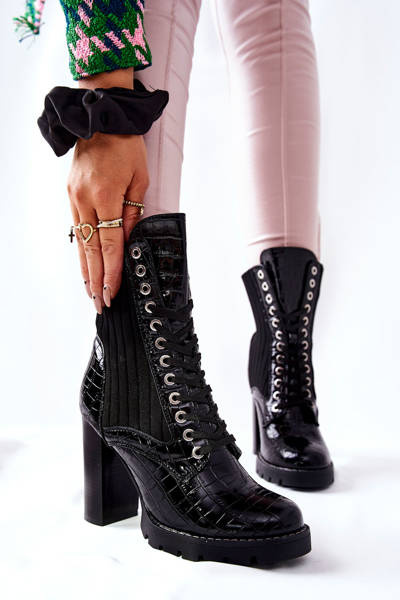 Dámské Kotníkové Boty Na Podpatku Krokodýlí vzor Cerne Erdogan