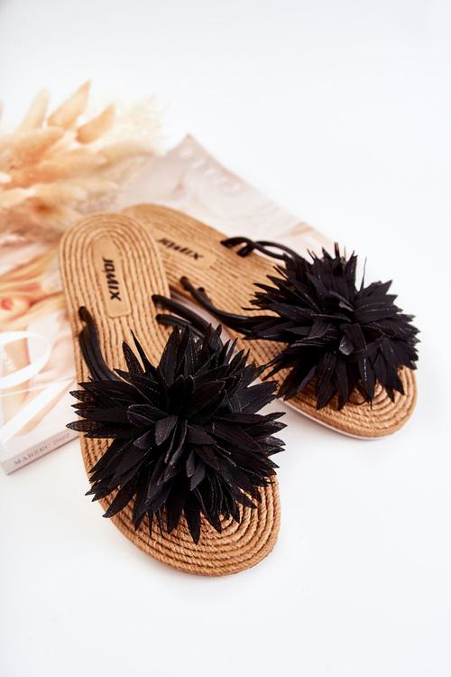 Dámske flip -flops flip -flops s materiálnou dekoráciou čierna Eviana