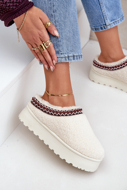 Sněhule Pantofle Na Platformě S Kožešinou Typu Beránek Světle Béžové Ovirissa