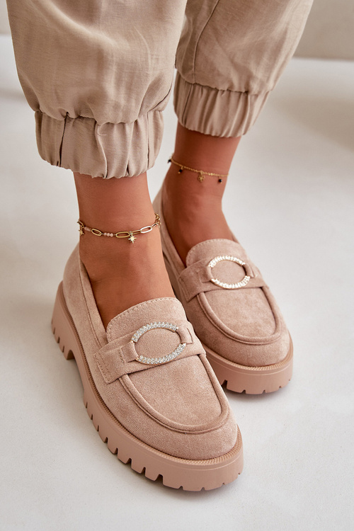 Dámske Eko Semišové Mokasíny S Lesklým Detalom Béžové Avellina