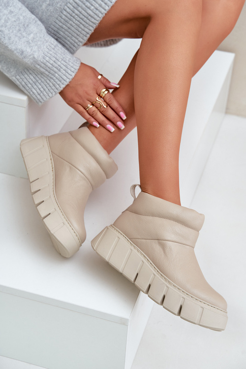 Zazoo 60470 Kožené Čižmy Izolované Vlnou Na Platforme Svetlo Béžové