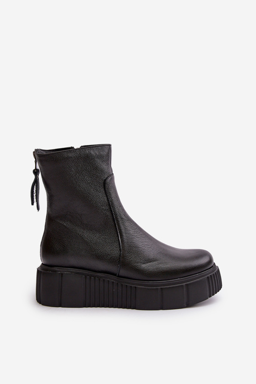 Zazoo 60369 Dámské Kožené Botky Na Platformě Černé