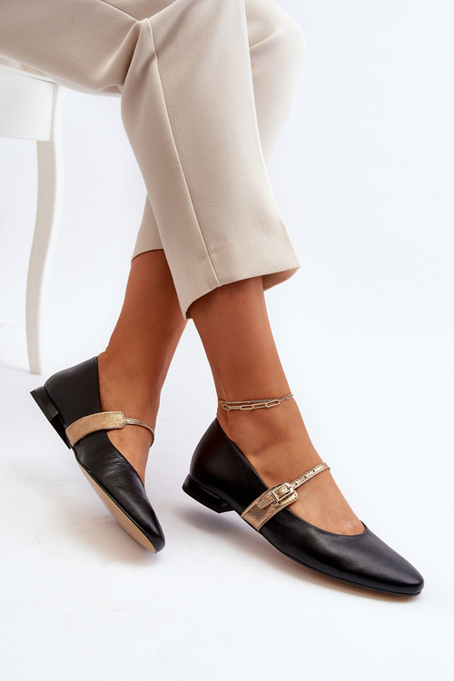 Dámské kožené baleríny na plochém podpatku Laura Messi 2774 černé