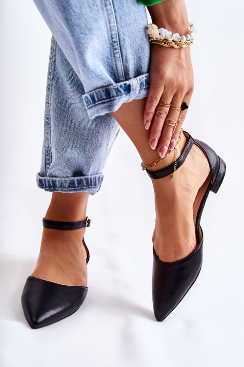 Dámské kožené balerínové sandály Ve Szpici Černá Caprise