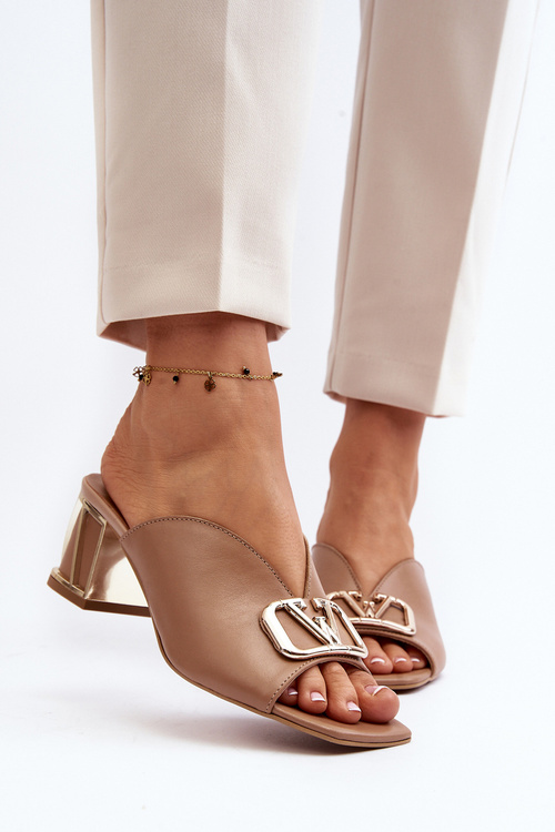 Elegantní Dámské Pantofle Na Podpatku Laura Messi 2771 Beige