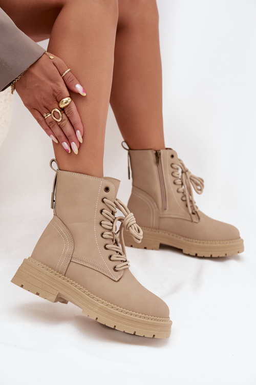 Dámske Čižmy Workery Na Zips Béžové Tirina