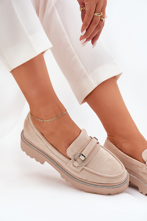 Dámské mokasíny zdobené zirkony béžové Patina