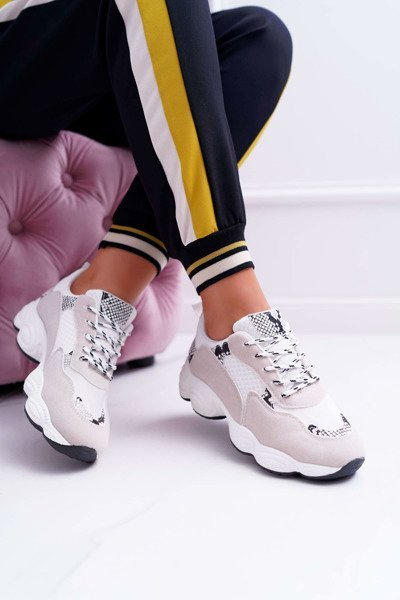 Dámská semišová Sportovní Obuv bílé vzor hadí kůže Lollipop