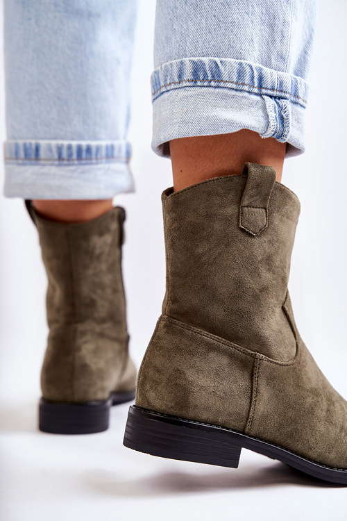 Dámské semišové kozačky na plochém podpatku Zelene Fiorenz