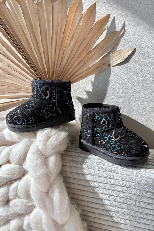 Dětské sněhule Černé srdíčka Calivine