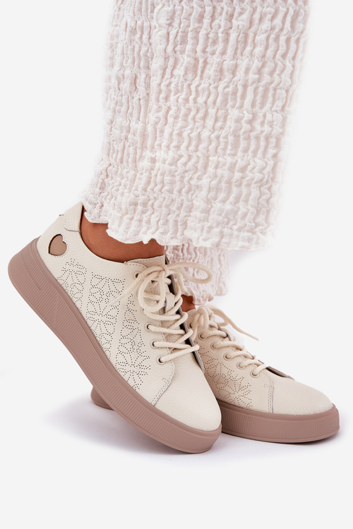 Dámske Kožené Sneakersy Na Platforme Vinceza 88018 Béžové