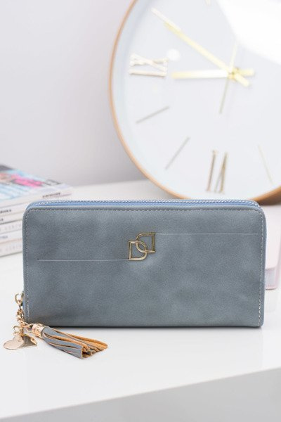 Dámska modrá veľká peňaženka s prsteňom s lemovaným kľúčom