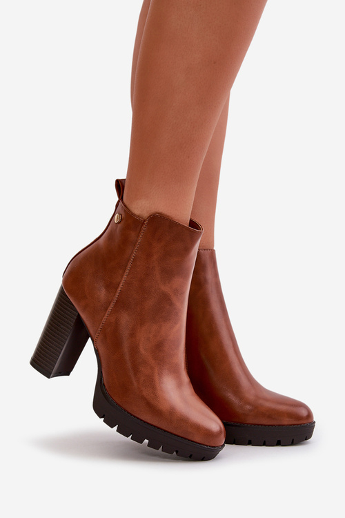 Dámské zimní botky na vysokém podpatku se zipem Camel Bioria