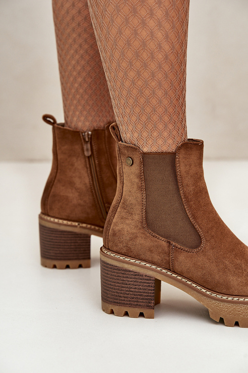 Dámske Zateplené Čižmy Na Opätku Eko Semišové Hnedé Irissinae