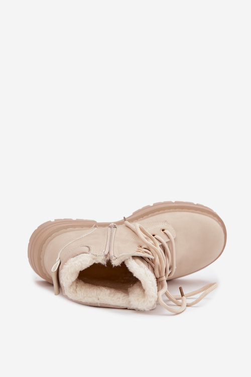 Dámske zimné topánky s kožušinou na zips svetlo béžové Tharika