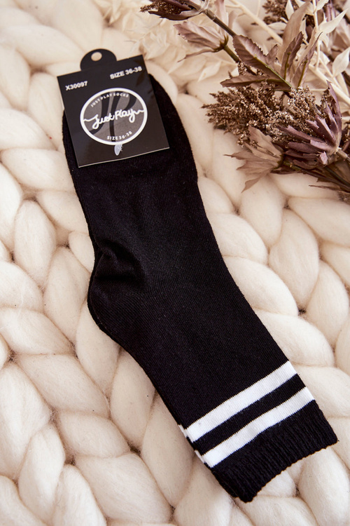 Dámské bavlněné sportovní ponožky s pruhy černe