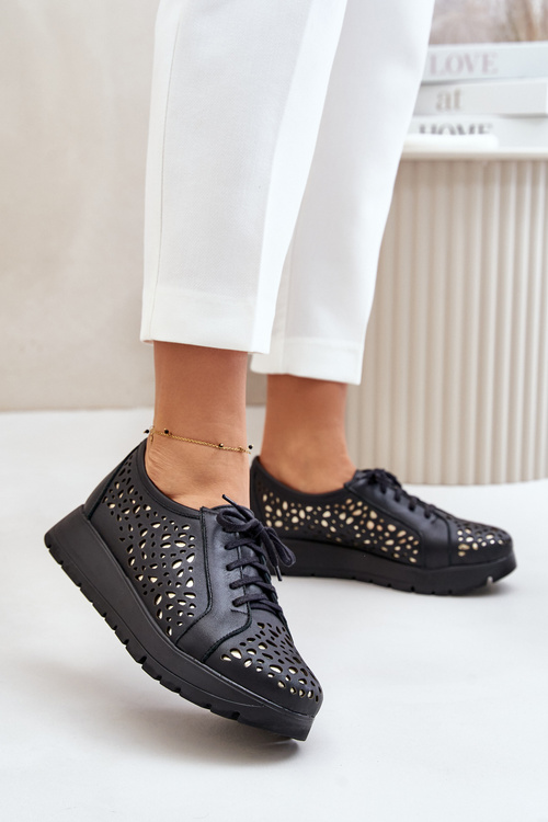 Zazoo 2973 Kožené Poltopánky Na Platforme S Dierkovaným Vzorom Čierne