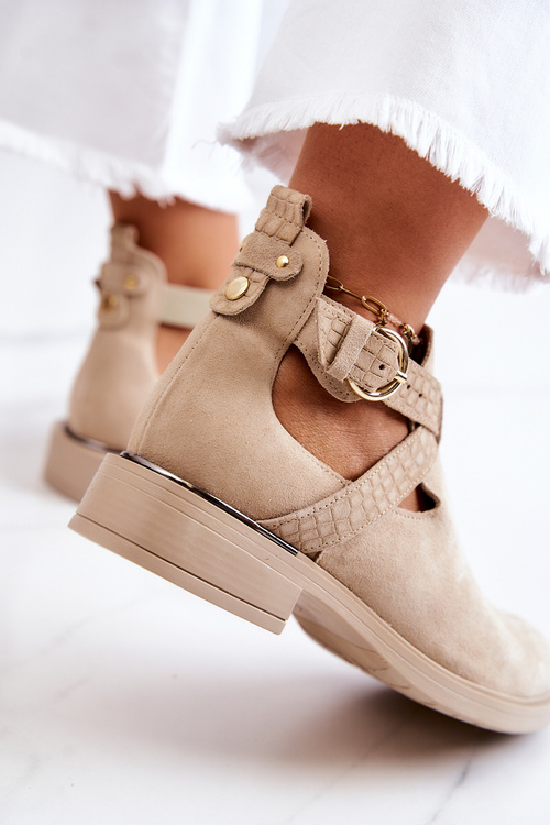 Dámské kožené kotníkové boty s vykrojeným světle béžovým Ramos