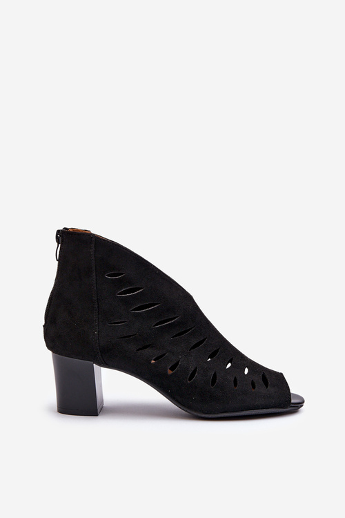 Dámské Ažurové Botky z Ekokože na Podpatku s Odkrytými Prsty Černé Timalre