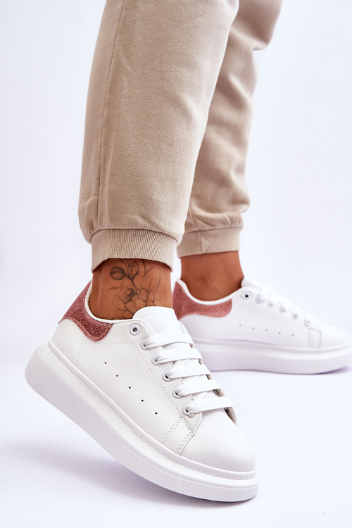 Dámske športové topánky na platforme biele a ružové Eliso