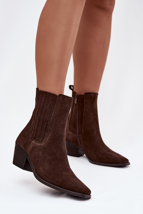 Semišové dámské boty na podpatku zateplené hnědé Arelia