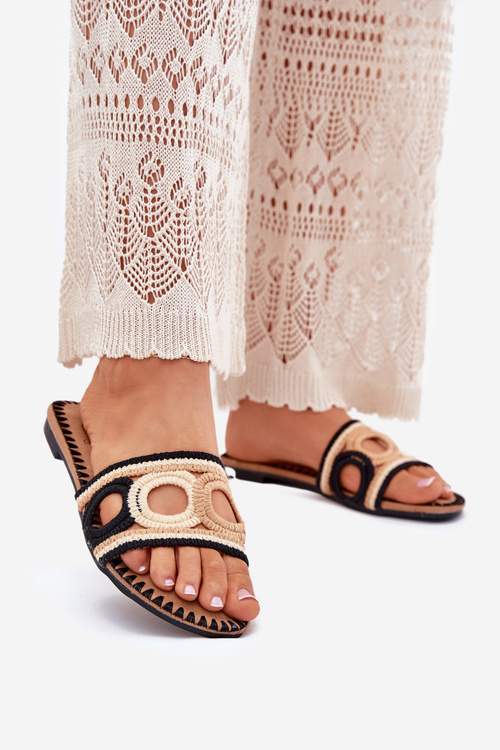 Háčkované Dámske Papuče Na Ploškom Opätku Čierne Nirina