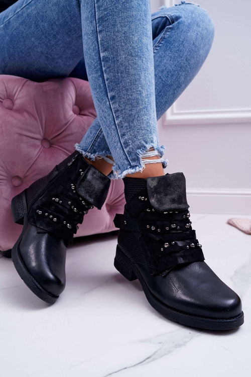 Dámska plochá päta, teplá čierna derra