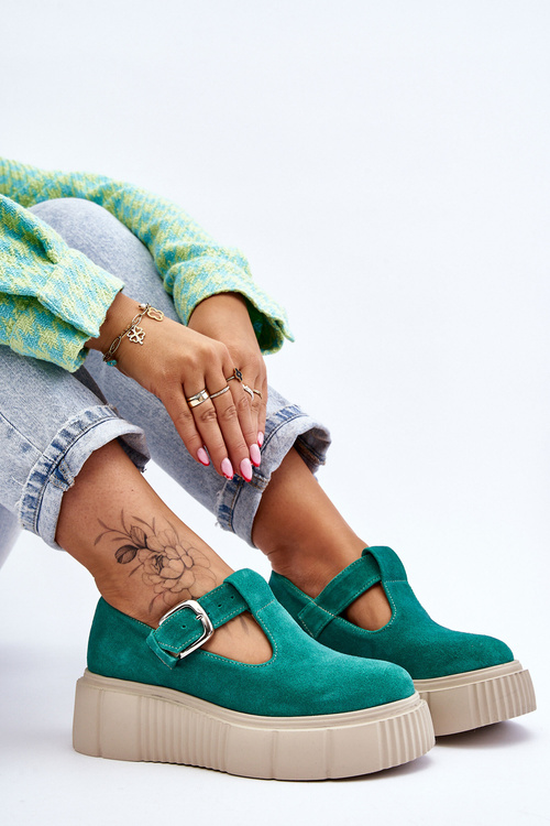 Módne semišové topánky na masívnej platforme Zielone Colson