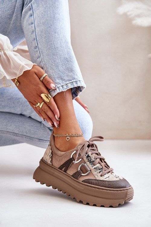 Dámske Kožené Tenisky Na Platforme Maciejka 06562-10 Tmavobéžové