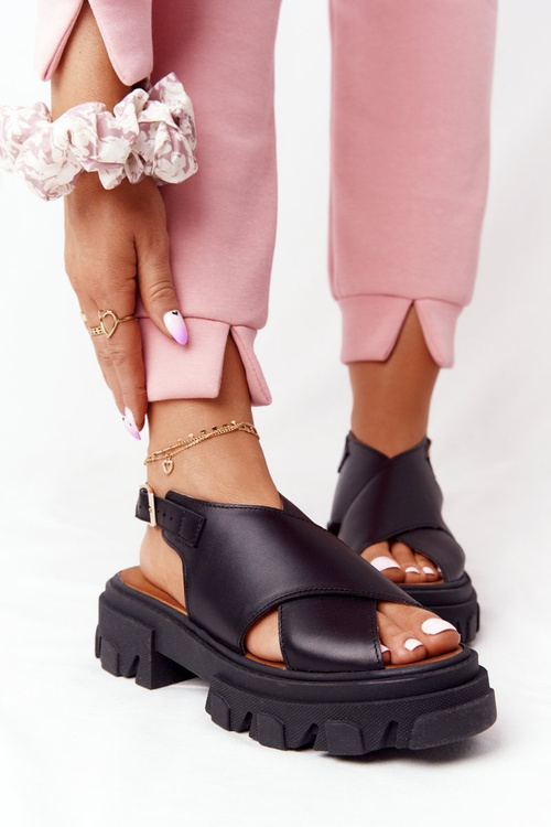 Kožené Sandály Na Platformě Lewski Shoes 3018-0 Černé