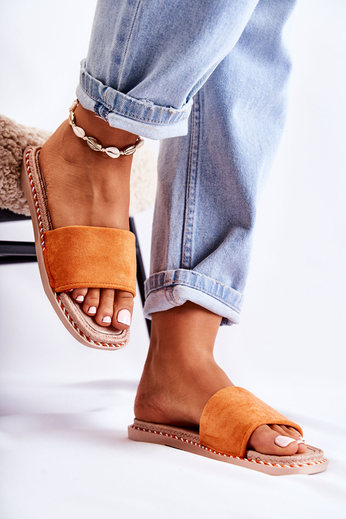 Semišové dámské pantofle oranžový Sunset