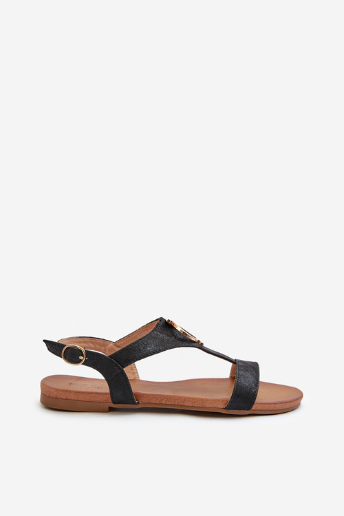 Ploché Dámske Sandále S Zlatou Ozdobou S.Barski KV27-051 Čierne