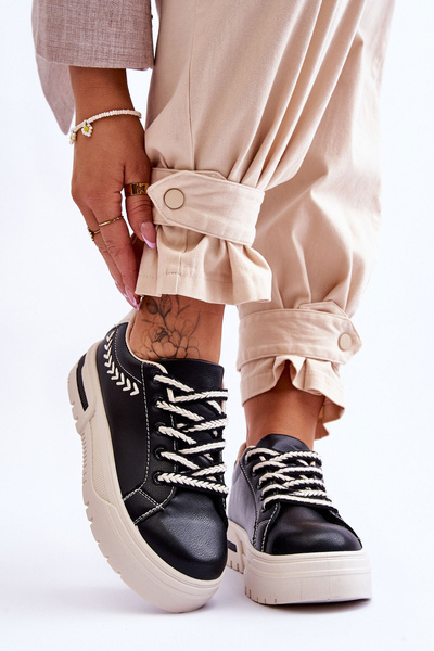 Pohodlné dámske športové topánky na platforme čierna a béžová devan