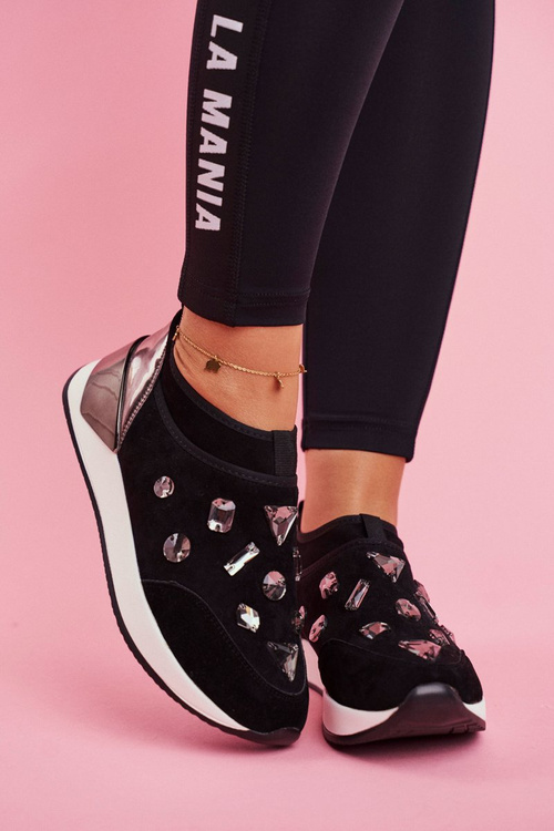 Dámske športové topánky s kryštálmi čierne Todo