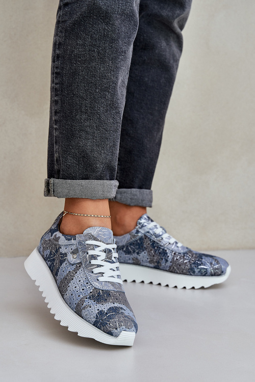 Semišové Vzorované Športové Topánky Na Platforme S Leskom D&A LR51-635 Modré