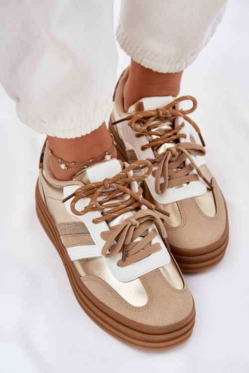 Dámské Tenisky Na Platformě S Dvojitým Šněrováním Leopardí Zlaté Klipy