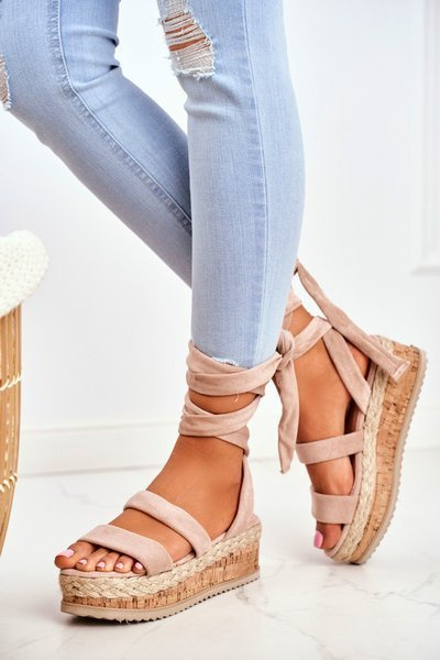 Dámske sandále na platforme zviazané béžové la obľúbené