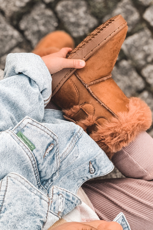 Dětské Teplé Sněhule Semišové s Mašlemi D.Khaki Funky