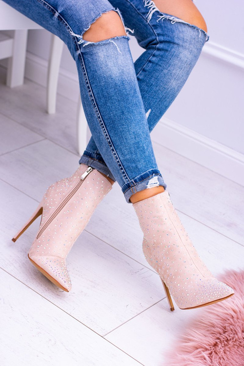 Lu boo béžové vysoké semišové topánky na kolíkoch kamienkov Cubano