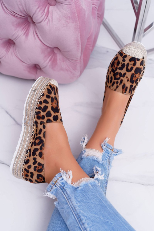 hnědé posuvné Semišové espadrille Leopard Mariako