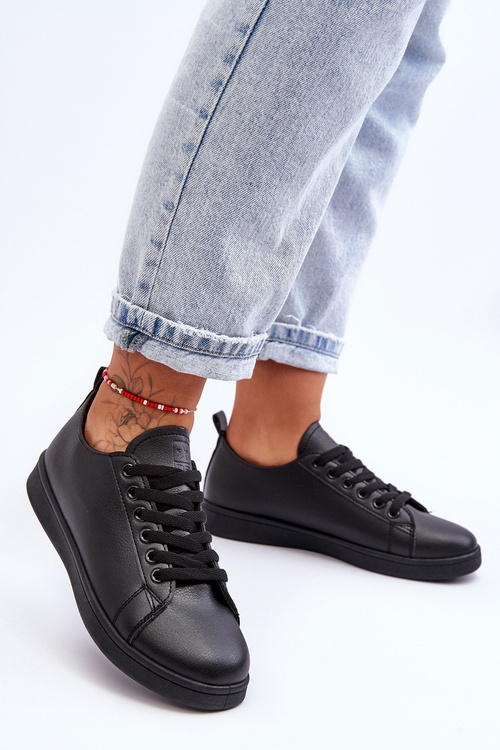 Dámske kožené klasické čierne neobmedzené tenisky